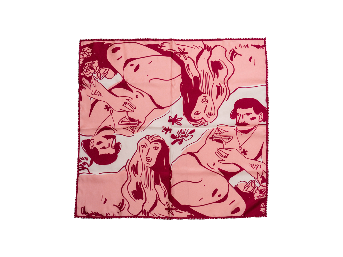 Foulard en soie à motifs rose