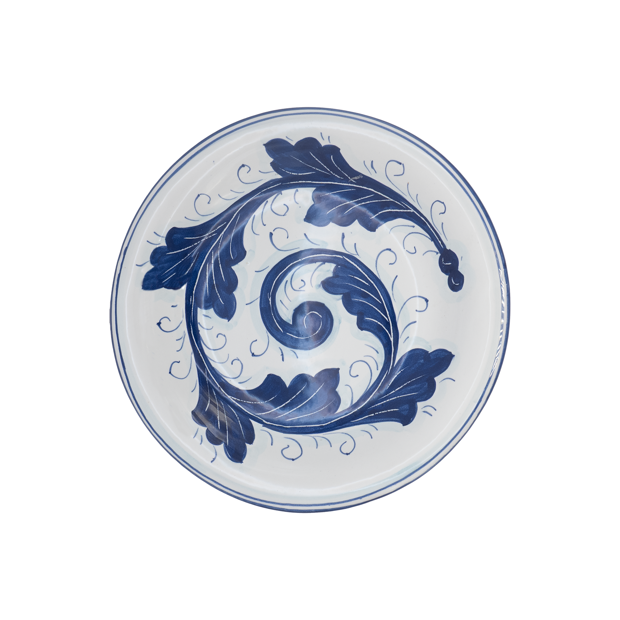 Assiette Fogli bianchi e blu Antica Deruta 20 cm