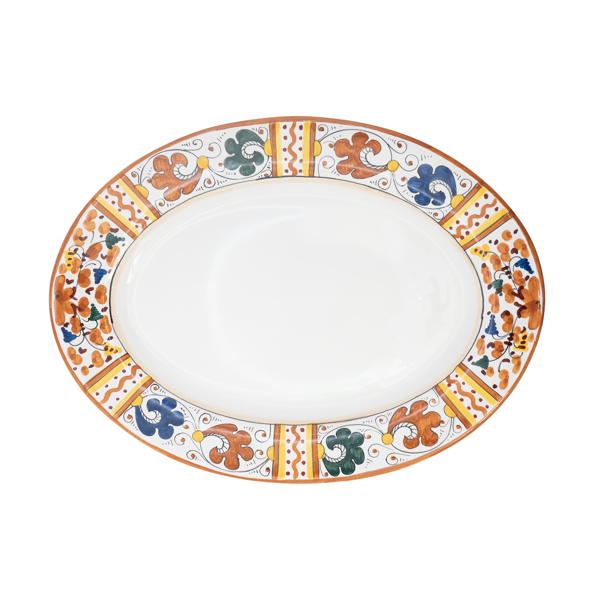 Large oval yellow rooster platter Fima